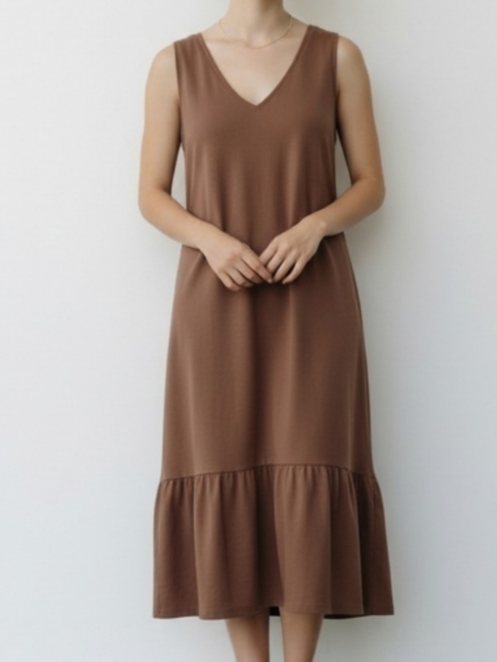 a new day Brown Sleeveless V-Neck Drop-Waist Tunic M